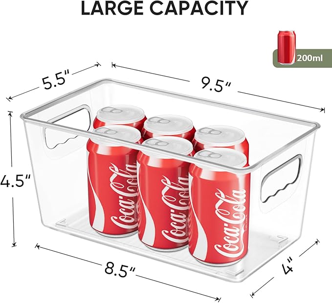 BALEINE Clear Plastic Storage Bins, Pantry Organization, BPA Free Stackable Refrigerator Organizers and Storage with Handles for Kitchen Fridge Cabinet Bathroom (8PK, 9.5x5.5x4.5)-NeatNest
