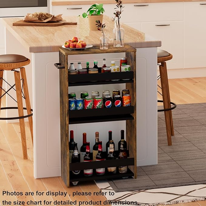 TEAMIX 4 Tier Slim Storage Cart with Handle, Slide Out Storage Rolling Utility Cart Mobile Shelving Unit Organizer Trolley for Small Spaces Kitchen Laundry Narrow Places