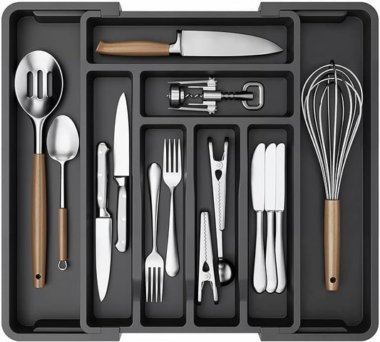AMADA HOMEFURNISHING Expandable Silverware Drawer Organizer, Adjustable Utensil Tray For Kitchen Storage, BPA-Free Cutlery Holder for Spoons, Forks and Knives, Easy to Clean and Wash-NeatNest