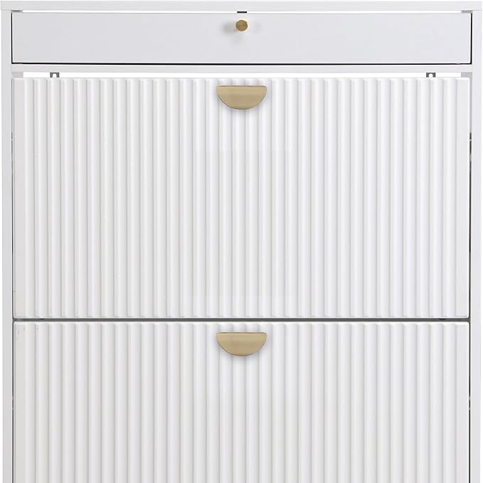XIAO WEI Shoe Cabinet, Shoe Storage Organizer Cabinet with 2 Flip Wavy Line Drawers, Freestanding Shoe Rack with Adjustable Shelf for Entryway, Hallway(White)-NeatNest