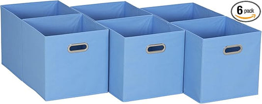 Household Essentials, Light Blue 6 Pack Fabric Storage Bins with Handle