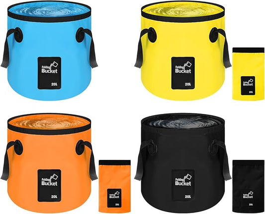 4 Pcs 20L Collapsible Bucket with Handle 5 Gallon Portable Collapsible Folding Bucket Foldable Water Container for Camping Hiking Fishing Car Washing