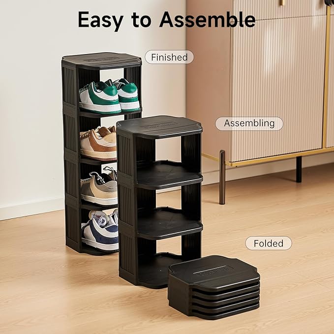 Small Shoe Rack, 7 Tier Plastic Vertical Shoe Rack for Small and Narrow Spaces, Free Standing Shoe Organizer for Closet, Entryway (Black)-NeatNest
