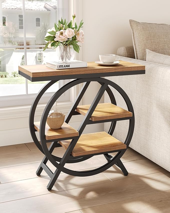 End Table, Narrow Side Table with 4-Tier Large Storage Space, Modern Bedside Table for Living Room, Home Office, Bedroom, Natural-NeatNest