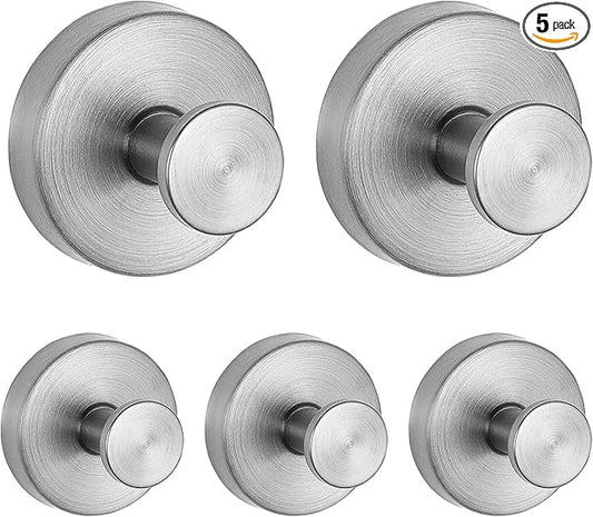 5 Pack Suction Cup Hooks for Shower, Suction Cup Towel Hooks for Bathrooms,Adhesive Wall Hook, SUS304 Waterproof Stainless Steel Hooks for Bathroom, Bedroom, Kitchen, Hotel and Office