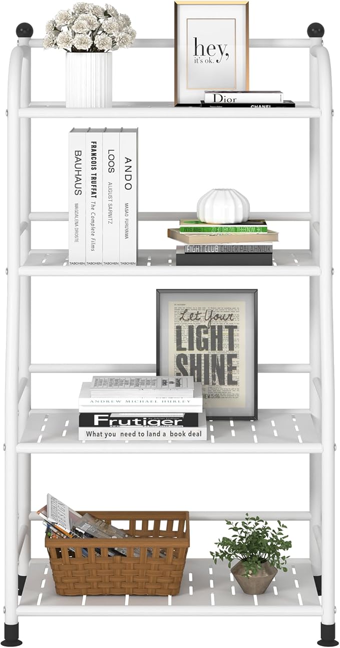 4 Tier Metal Shelf Storage Shelves Living Room Bookshelf Bathroom Corner Storage Rack for Kitchen,Indoor Plant Stand (Matte White, 4 Tier)-NeatNest