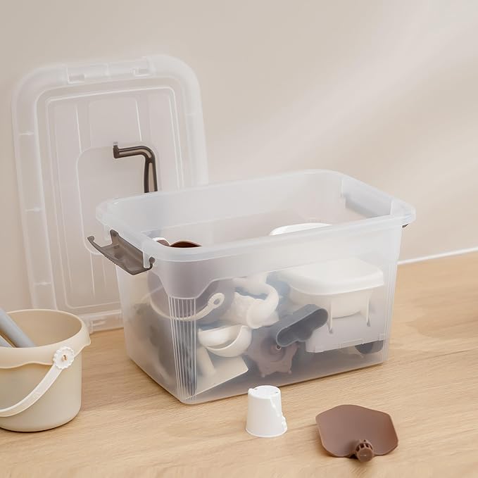 Citylife 4 Packs 6 QT Storage Bins with Lids Clear Plastic Bins with Grey Handle Stackable Storage Containers for Organizing-NeatNest