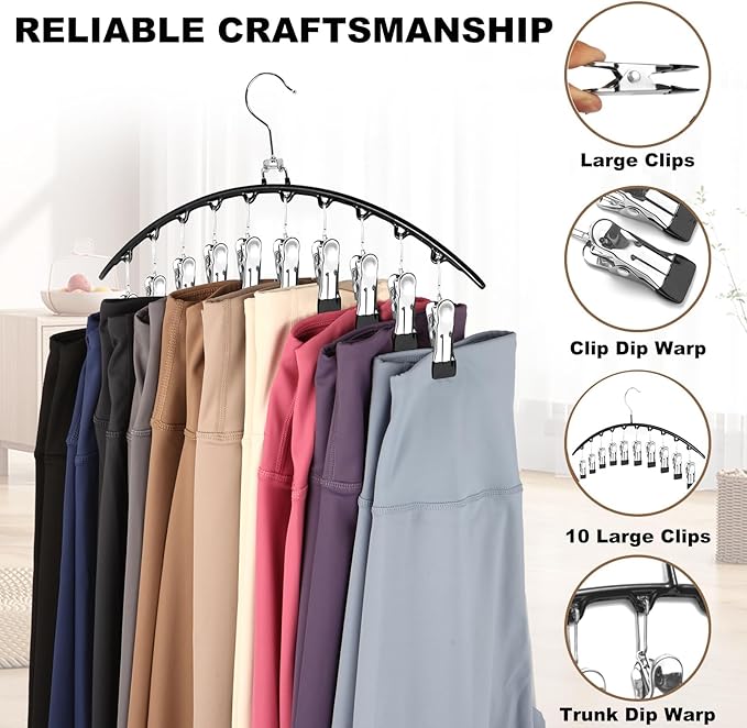 Hendiy Legging Organizer for Closet, Rotatable Pants Hangers 3 Pack w/10 Clips Holds 30 Leggings, Leggings/Shorts/Jeans/Skirts/Pants Hangers w/Rubber Coated, Space Saving Hanging Closet Organizer-NeatNest