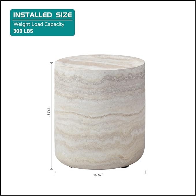 kevinplus Round Side Table Faux Stone End Table for Living Room, Modern Contemporary Style, Fiberglass Material, No Assembly (Mars Texture, ø15.74'' x 17.7'')