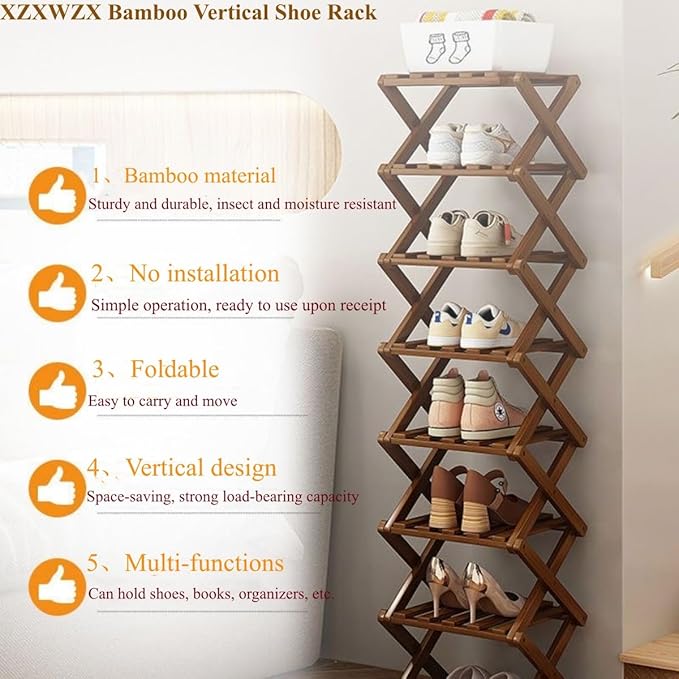 Shoe Rack, Bamboo Foldable Shoes Organizer Free Standing Shelf for Entryway, Closet, Bedroom, Hallway, | Natural | Functional | Multifunctional Shoe Rack (Wood Color) 4 Layers-NeatNest
