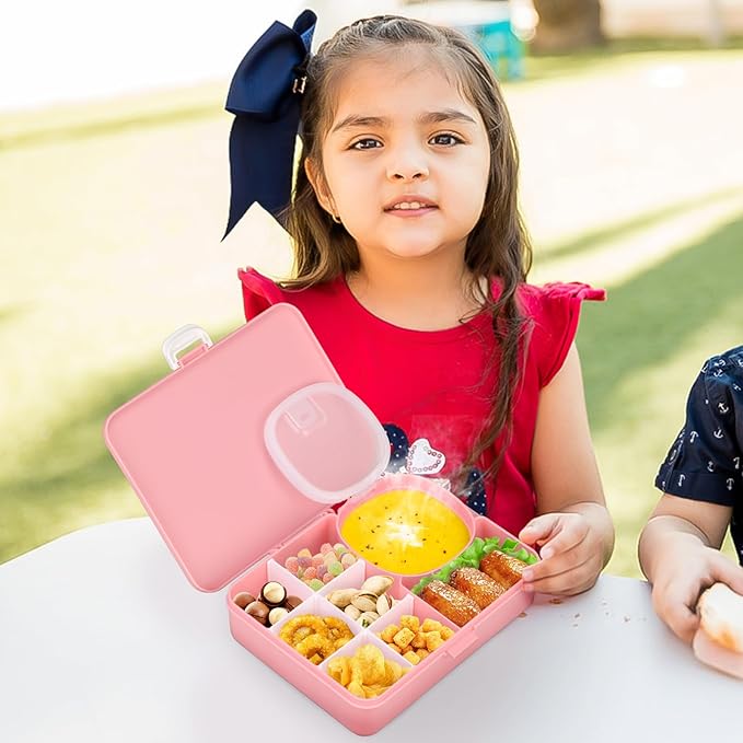 2 Pack Snackle Box Container for Kids,Adjustable Compartments,Reusable Snack Containers with Lids,Easy-Open Latch,Lunch Food Containers,Dishwasher Safe,Leak-Proof Silicone Ring (2 Pack- Pink)-NeatNest