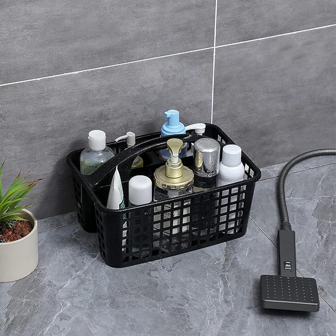 Portable Shower Caddy Basket,Convenient Cleaning Supplies Organizer with Compartments and Handle,Ideal for Bathroom, Bedroom, Kitchen, College Dorm,Garden,etc.12.4" x 7.4" x 5.1"black