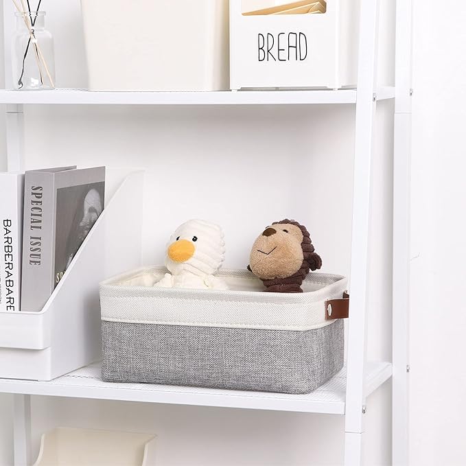DULLEMELO Small Collapsible Fabric Basket for Organizing, Shelves, Closets, Laundry, Nursery, Decorative Gift Basket (White & Gray)-NeatNest