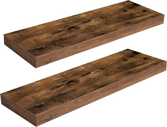 HOOBRO Floating Shelves for Wall, Wall Mounted Shelf Set of 2, 23.6" Hanging Shelf with Invisible Brackets, for Wall in Bathroom, Bedroom, Toilet, Kitchen, Living Room, Office, Rustic Brown BF60BJ01-NeatNest