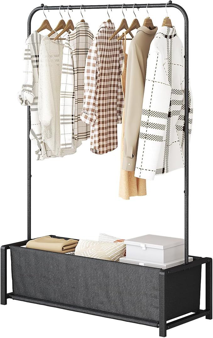 Garment Rack for Hanging Clothes Rack Heavy Duty Portable with Bottom Metal Shelf Drying Coats Shirt,Black (Black Bag)-NeatNest