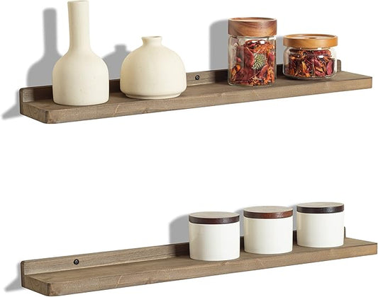 Freezing point Floating Shelf for Wall Set of 2 Natural Wood 23Inch Wall Shelves Decor Plant Display Collectibles Mounted Kitchen Bathroom Bedroom Corner Decorative Storage Stand Coffee-NeatNest
