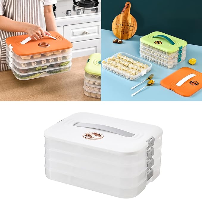4-Layer Food Storage Containers with Lids Dumpling Storage Box,Good Sealing,Stackable Food Containers