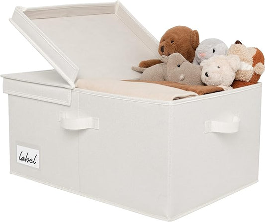 GRANNY SAYS Fabric Storage Bin with Lid, Decorative Storage Box for Shelves, Container Storage Basket Organizer, Closet Bins with Lids for Organizing, Jumbo, Ivory, 1-Pack-NeatNest