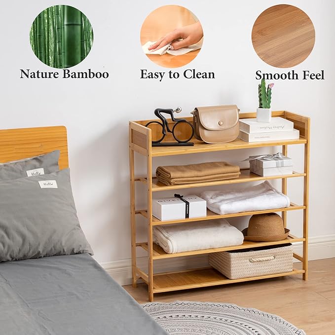 latifolia Shoe Rack, 5-Tier Bamboo Shoe Rack Organizer for Entryway Hallway, Beautiful Natural-NeatNest