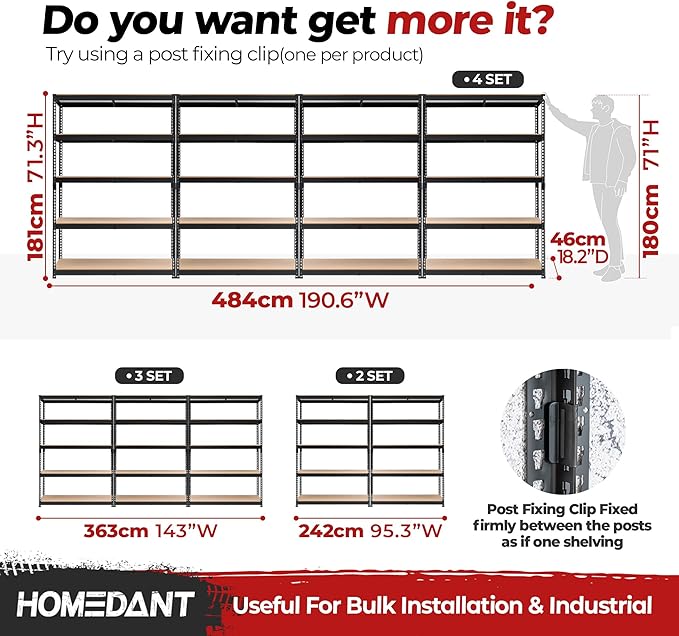 HOMEDANT 5 Tier Laminated Boltless Heavy Duty Garage Storage Adjustable Wide Size Metal Shelving Unit Utility Rack Shelves Organization Multipurpose Shelf Shed Warehouse 47.7"W x 18.2"D x 71.3"H 2Pack-NeatNest