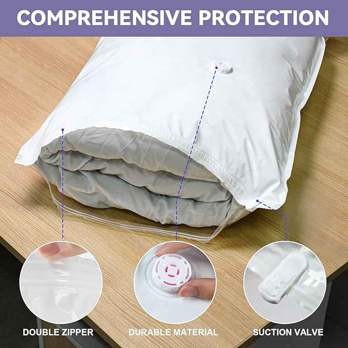 12 Pack Vacuum Storage Bags, Space Saver Bags, Compression for Comforters and Blankets, Plush Toy, Sealer Clothes Storage (3 Jumbo/3 Large/3 Medium/3 Small) Electric Vacuum Pump Included-NeatNest