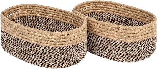 CubesLand Small Cube Shelf Closet Storage Baskets Bins Set 2,Woven Basket for Organizing/Storage, Long-lasting &Skin-friendly Storage Basket Bin,Stylish Room Decor Basket,Camel/Mixed Black Rope Basket-NeatNest