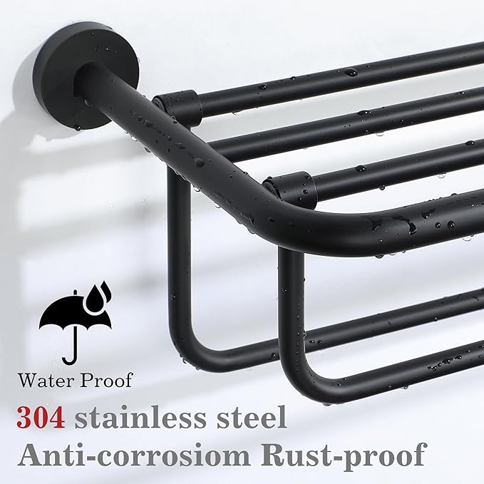 Alise Towel Rack for Bathroom,24 Inch Matte Black Towel Holder for Lavatory,Towel Hanger with Double Towel Bars for Bath Wall,Wall Mount SUS304 Stainless Steel Towel Drying Storage Shelf,GYSJ9260-B