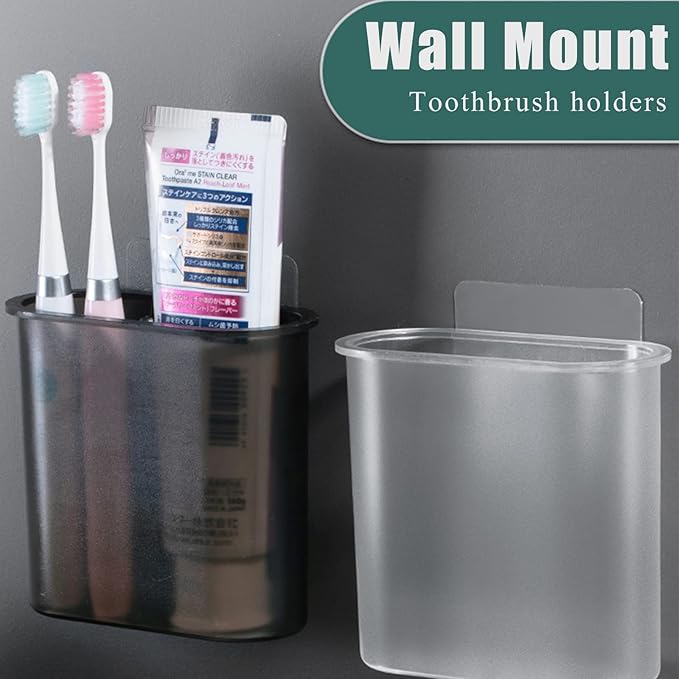2 Packs Toothbrush Holders Wall Mounted, Self Adhesive Tooth Brush Holder for Bathroom Electric Toothbrush Toothpaste Razor Holder Bathroom Accessories(Clear)-NeatNest
