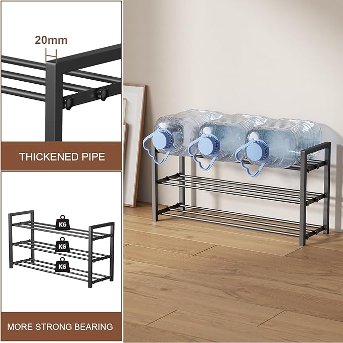 3-Tier Expandable Shoe Rack,Adjustable Shoe Shelf Storage Organizer Heavy Duty Metal Free Standing Shoe Rack for Entryway Closet Doorway (Black)-NeatNest