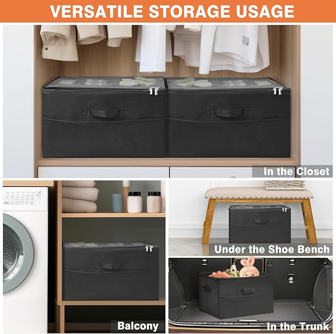 16 Pairs Shoe Organizer Storage for Closet, Foldable Shoe Dividers for Storage Bins with w/Adjustable Dividers Clear Shoe Box Containers, Black-NeatNest