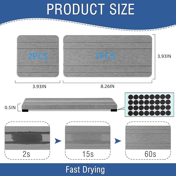 3PCS Water Absorbing Stone Tray, DryingNeat Diatomite Stone Sink Tray, Instant Dry Sink Coasters, Kitchen Sponge Hand Soap Holder, Countertop Fast Drying Counter Trays,8 * 4inch and 4 * 4inch-NeatNest