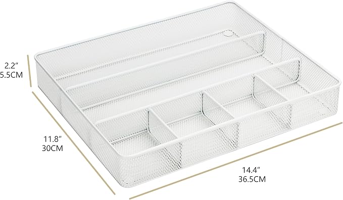 Annova Desk Top Organizer Tray for Office Organization - Metal Mesh - Storage Tray with Dividers for Pens, Desktop Accessories, Bathroom, Kitchen, Makeup and Office Supplies (Large, White)-NeatNest