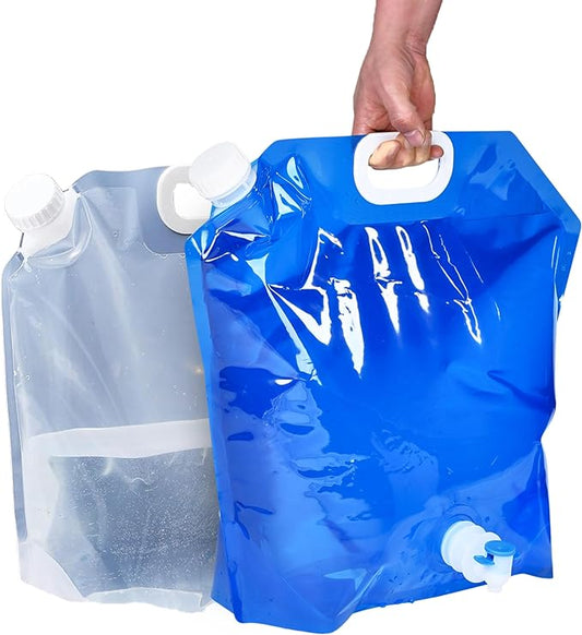 ACOWAY Collapsible Water Storage Container Bag, 2 Units - Blue and White (2.6 gal Each) - Portable Camping and Emergency Water Jug with Spout for Hydration, Outdoors, and Disaster Preparedness