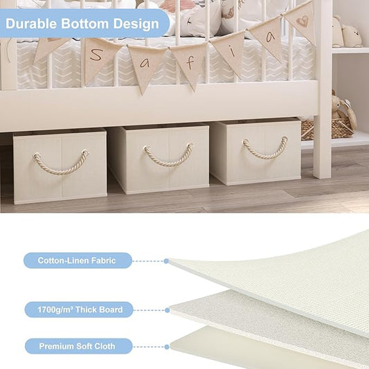 Closet Storage Bins, Linen Closet Organizers and Storage Basket for Shelves, Collapsible Shelf Baskets for Organizing Shelves, Bedroom Clothes Basket, Beige, 3 Pack-NeatNest