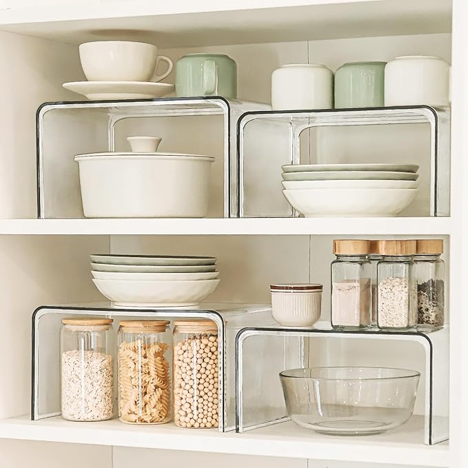 Clear Spice Rack Shelves, Pantry Organizers and Storage Set of 4, Display Shelf Organizer, Room Bathroom Desk Shelf Countertop Organization and Storage, Ideal for Kitchen Cabinet Organizer Shelf-NeatNest