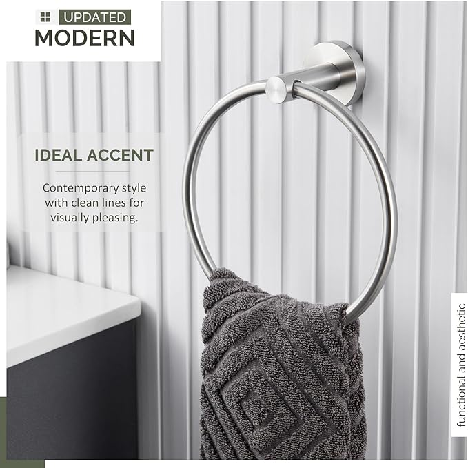Towel Ring Brushed Nickel, Angle Simple SUS304 Stainless Steel Bathroom Sink Towel Holder Wall Mounted, Round Hand Towel Rack