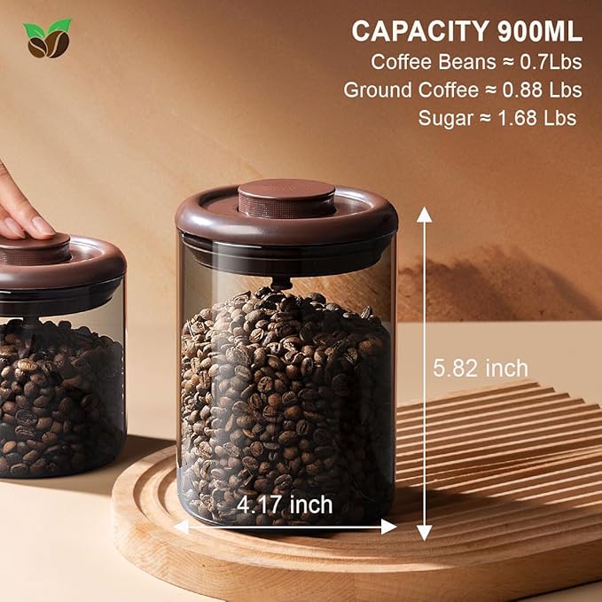 Ankou Glass Coffee Canister 900ml x 2 Jar, Airtight Food Storage Container with Pop Lid, Kitchen High Borosilicate Glass Contianers For Tea Coffee Bean Sugar-NeatNest