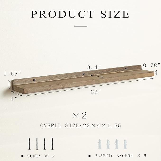 Freezing point Floating Shelf for Wall Set of 2 Natural Wood 23Inch Wall Shelves Decor Plant Display Collectibles Mounted Kitchen Bathroom Bedroom Corner Decorative Storage Stand Coffee-NeatNest