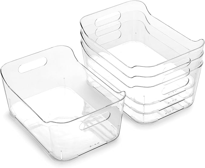 BINO | Plastic Organizer Bins, Small - 4 Pack | The SOHO Collection | Multi-Use Plastic Bin | Pantry & Freezer Organizer Bin | Storage Containers | Bins for Home & Kitchen Org-NeatNest
