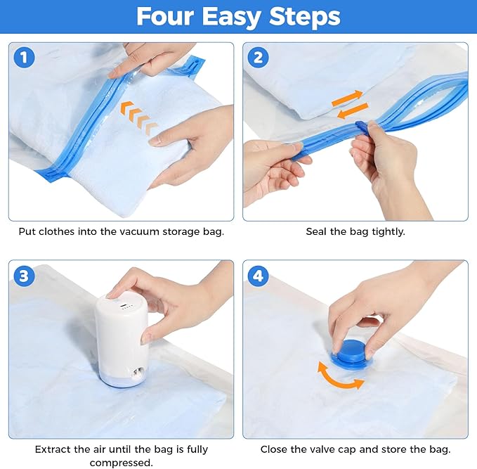 10 Pack Travel Vacuum Storage Bags with USB Electric Pump, Combo Space Saver Vacuum Seal Bags for Clothing Travel Vaccine Sealed Storage Bag for Blankets Clothes Comforters Luggage, Clear-NeatNest
