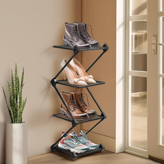 Vertical Shoe Rack 4 Tier Small Shoe Rack Shelf for Entryway Tall Narrow Shoe Organizer Metal Shoe Storage for Closet,Front Door Entrance, Living Room, Black-NeatNest