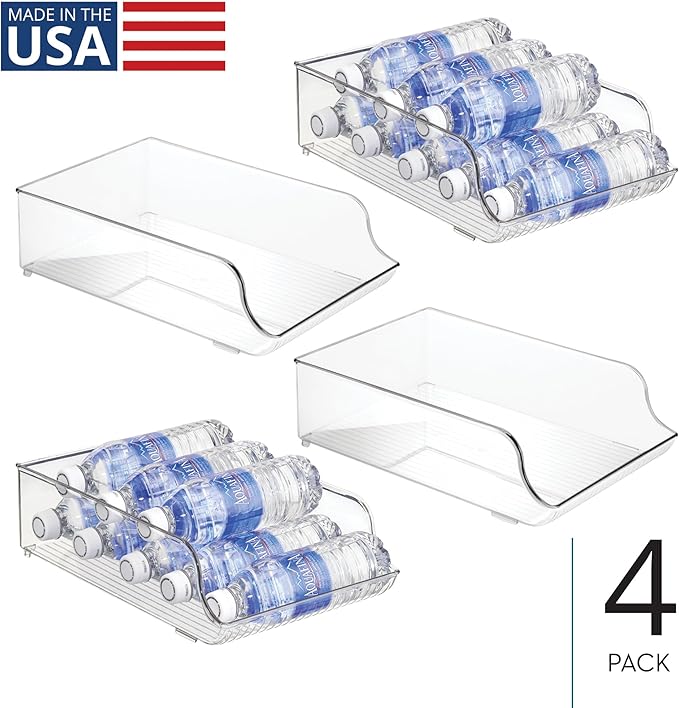 iDesign Water Bottle Organizer for Fridge - Set of 4 - Clear - Made in USA