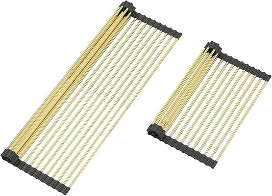 Large Telescopic Draining Rack, Gold Roll Up Heat-Resistant Dish Drainer for Stainless Steel Sinks, Non-Slip Silicone Rolling Dish Drainer Roll Rack 18 tube12.59-21.25x12.79''