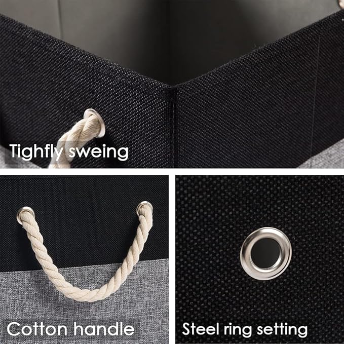 PRANDOM Large Foldable Cube Storage Bins 11x11 inch [4-Pack] Fabric Linen Storage Baskets Cubes Drawer with Cotton Handles Organizer for Shelves Nursery Closet Bedroom Black-NeatNest