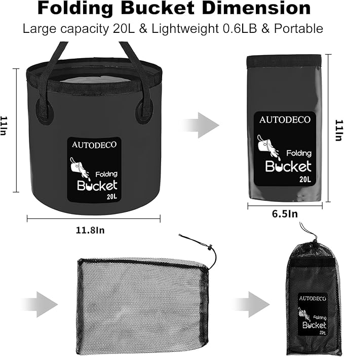 AUTODECO 5 Gallon Collapsible Bucket Water Container Portable Wash Basin for Fishing Camping Car Washing Hiking 20L-NeatNest