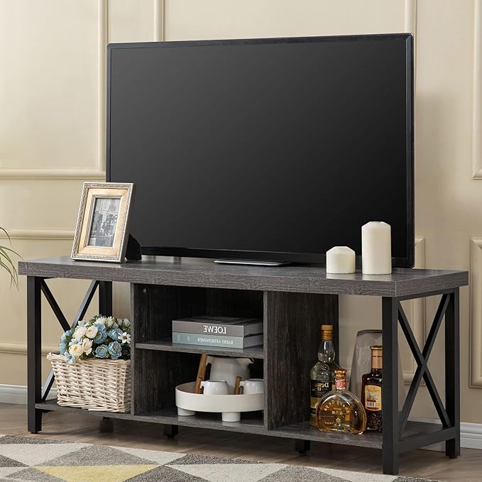 GAZHOME TV Stand for TV up to 55 Inches, TV Cabinet with Open Storage, TV Console Unit with Shelving for Living Room, Entertainment Room, Grey-NeatNest