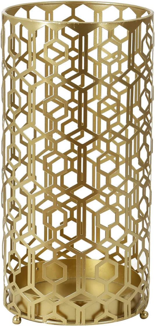 Adeco Metal Umbrella Stand Rack Holder Organizer Entryway Freestanding, for Canes, Walking Sticks, Gold Color