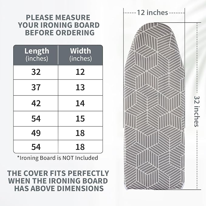Seiritex Over The Door Ironing Board Cover 14 x 42 inch, Thick Padding and Heat Reflective with Hook and Loop Fasteners, 3 Layers Iron Board Cover (Gray Cube)