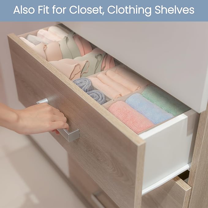 Criusia Drawer Organizer Clothes, 24 Pack Underwear Drawer Organizers, Foldable Closet Organizers and Storage Dresser Drawer Dividers Clothing Organizer for Clothes, Socks, Scarves, Bra, Ties (Beige)-NeatNest