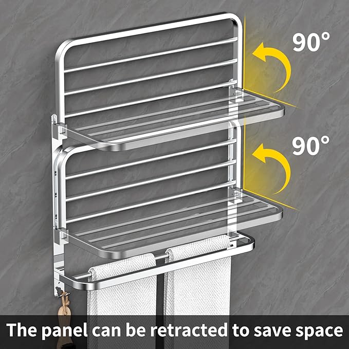 22.8Inch Towel Rack for Bathroom and Lavatory Towel Hanger with Wall Mount Towel Bars 304 Stainless Steel No Drill (Collapsible Towel Rack)